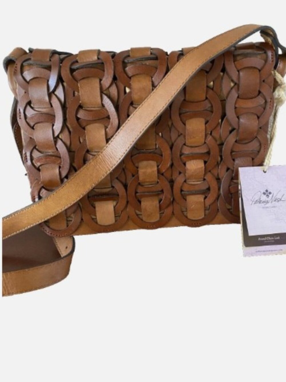 NWT PATRICIA NASH Round Chain Link Italian Leather Flap Crossbody Handbag